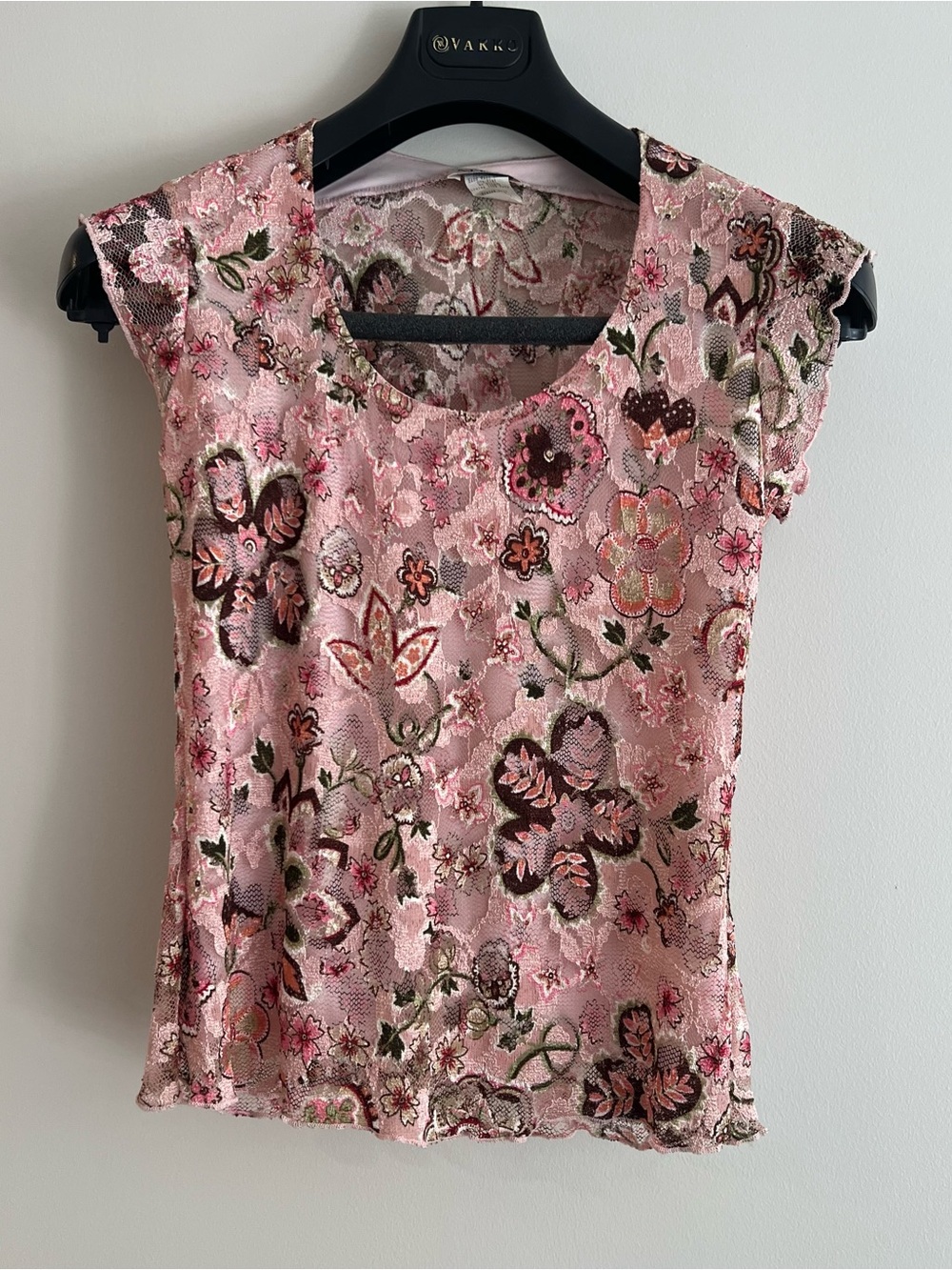 MKM Designs Pink Floral Lace Cap-Sleeve Camisole